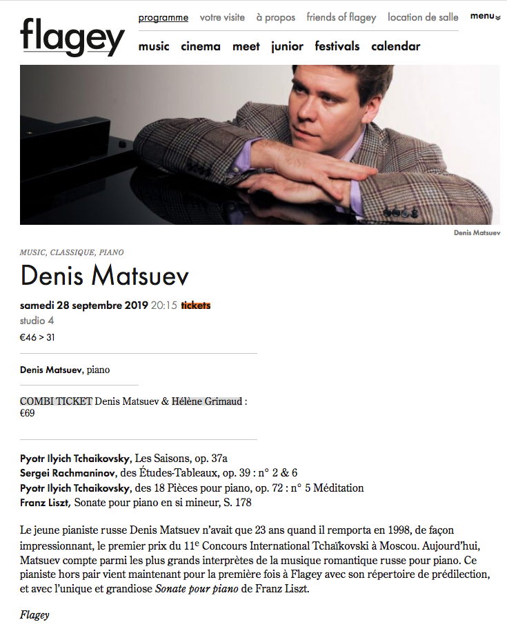 Page Internet. Flagey. Concert Denis Matsuev, piano. 2019-09-28
